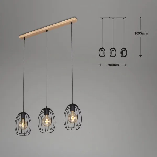 Brilo - Lampadario a sospensione con filo WAKTU 3xE27/60W/230V albero di caucciù