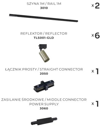 Zuma Line 3022 - Faretto per sistema a binario TUBE 6xGU10/35W/230V nero/oro