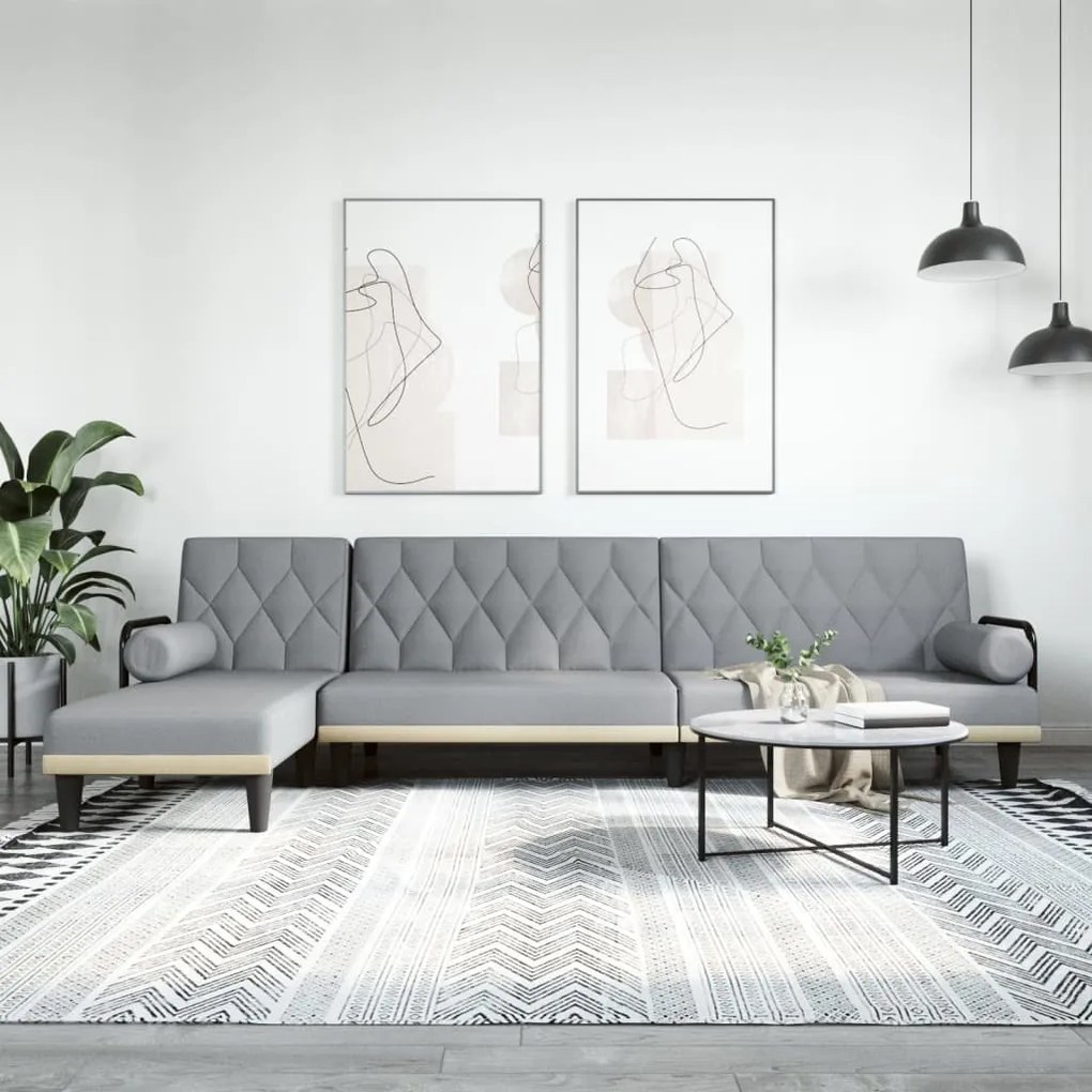 Divano Letto A L Grigio Chiaro 260x140x70 Cm İn Tessuto /