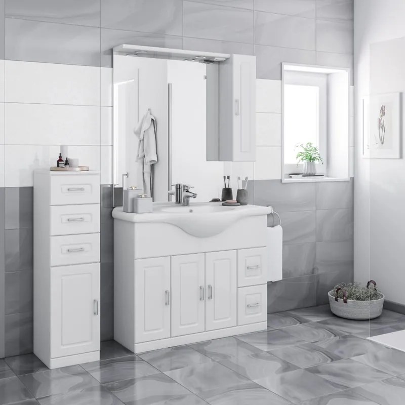 Mobile sottolavabo e lavabo Paola per vasca centrale bianco L 105 x H 184 x P 33.5 cm, 3 ante 2 cassetti
