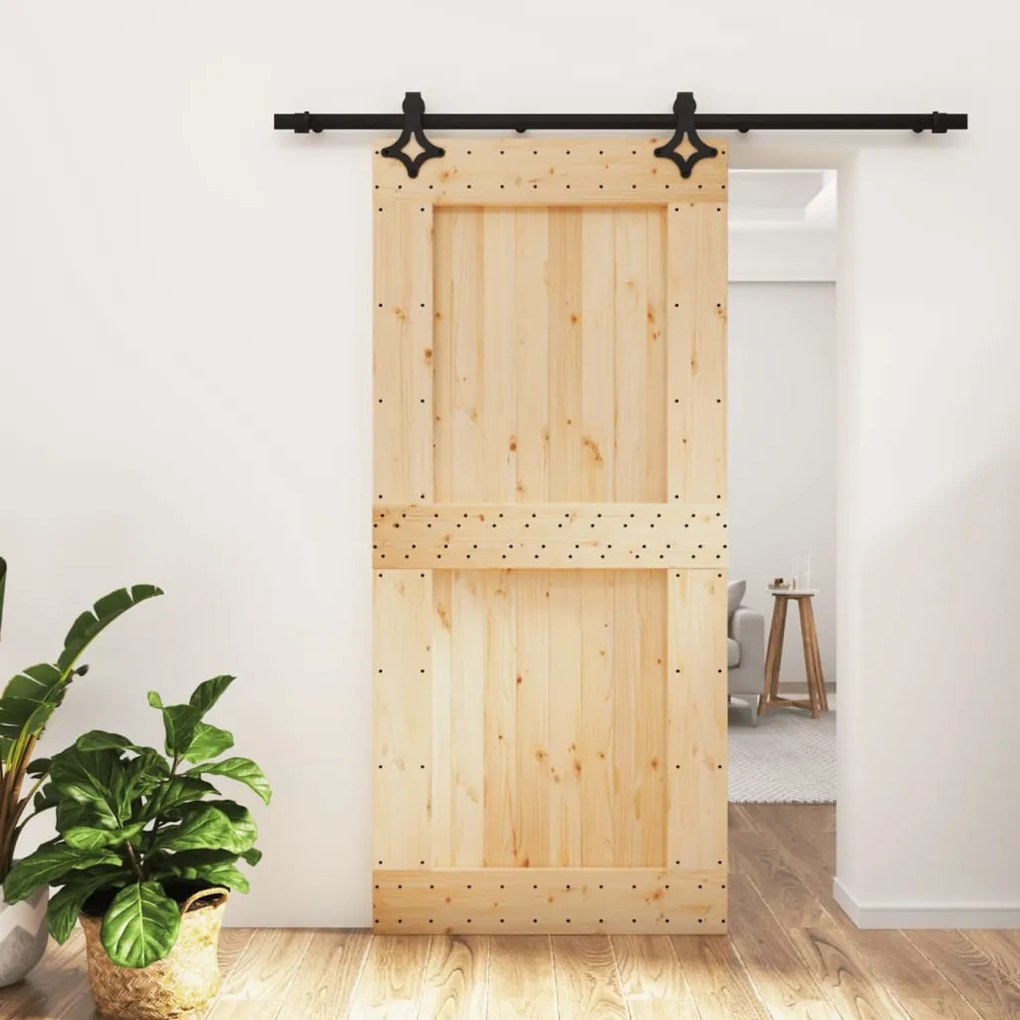 Porta Scorrevole Con Set Hardware 95x210 Cm Legno Massello Pino /