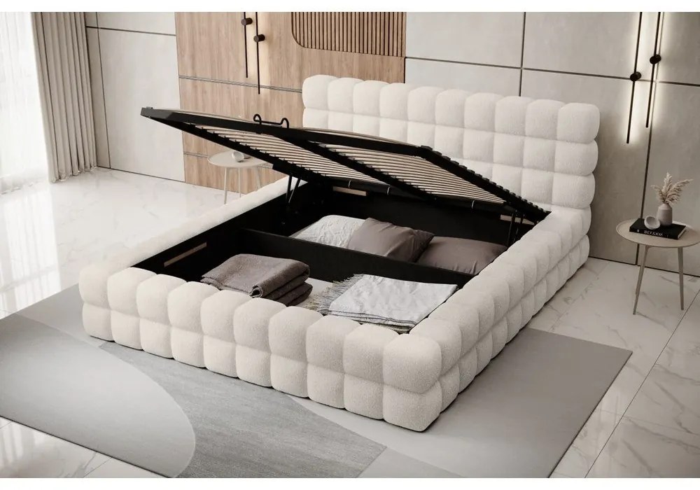 Letto matrimoniale imbottito bianco con contenitore e rete inclusi 160x200 cm Dizzle – ELTAP