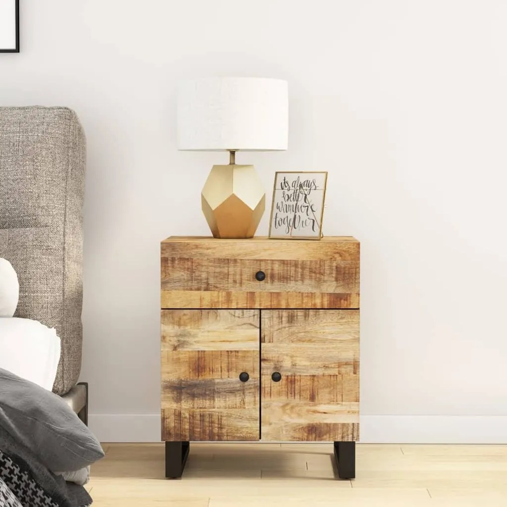 Comodino 50x33x60cm Legno Massello Di Mango E Legno Multistrato /