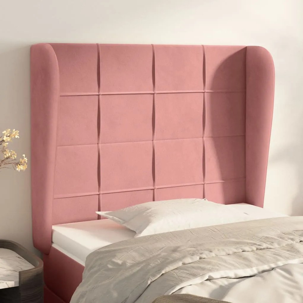 Testiera Ad Orecchio Rosa 83x23x118/128 Cm İn Velluto /