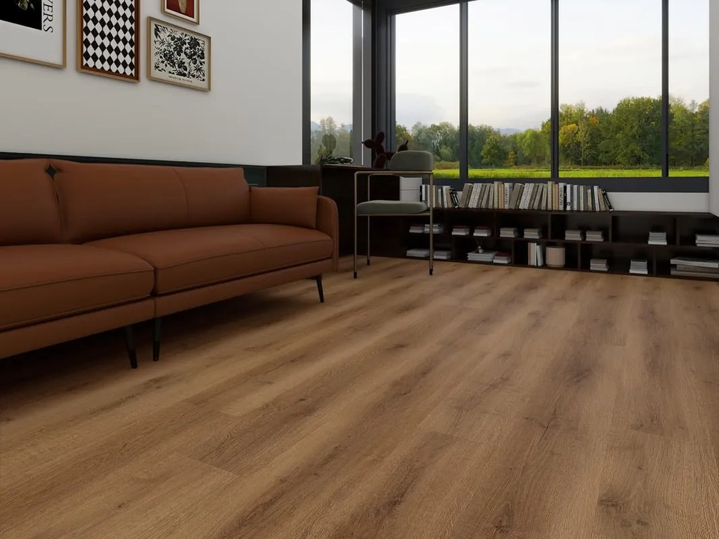 Pavimento SPC passaggio intenso Madrid rovere scuro Sp 5.5 mm con sottopavimento integrato 2.514 m²