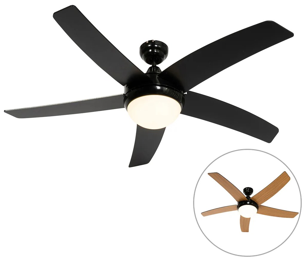 Ventilatore da soffitto smart nero con stampa legno 132cm incl. LED dimmerabile con telecomando - Cool