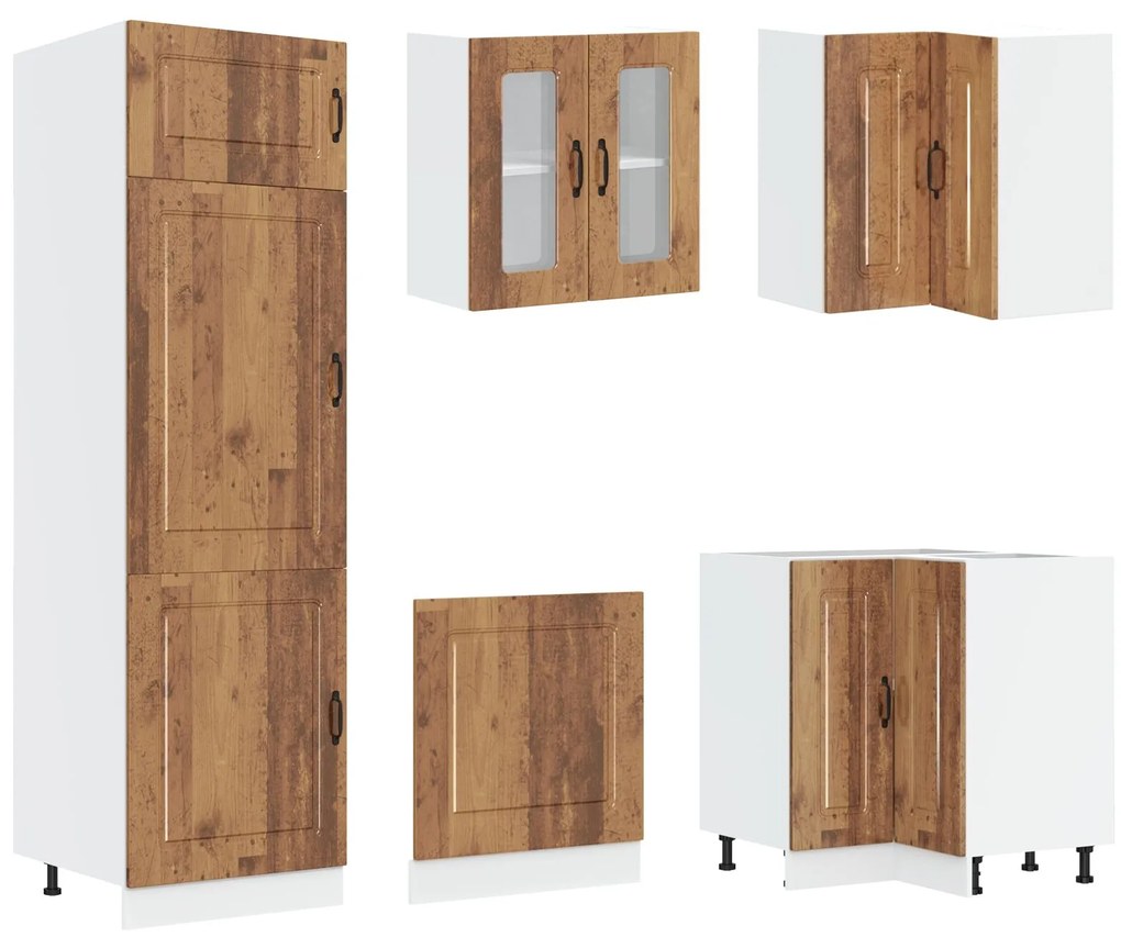 Armadio da cucina ""kalmar"" con doppi lavelli in legno vecchio