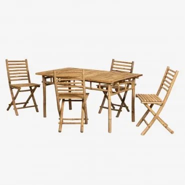Set tavolo da giardino e 4 sedie in bambù Marilin Bambù - Sklum