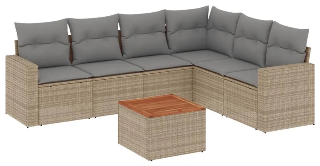 Set divano da giardino 7 pz con cuscini beige misto polyrattan