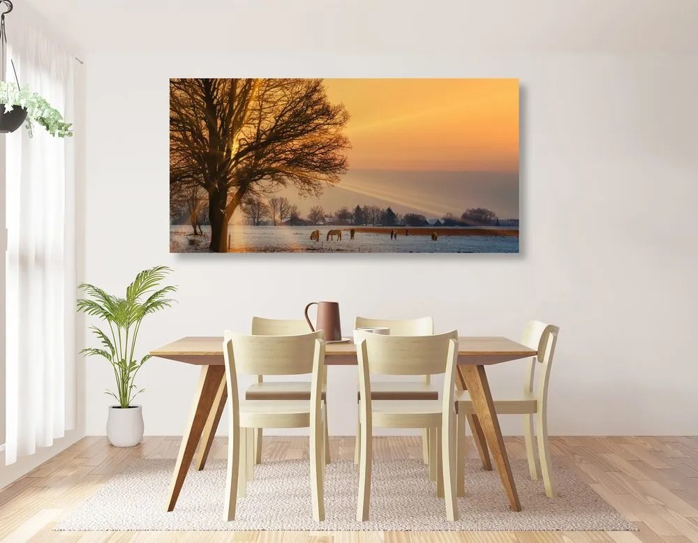Quadro su tela – Cavalli nel paesaggio innevato
