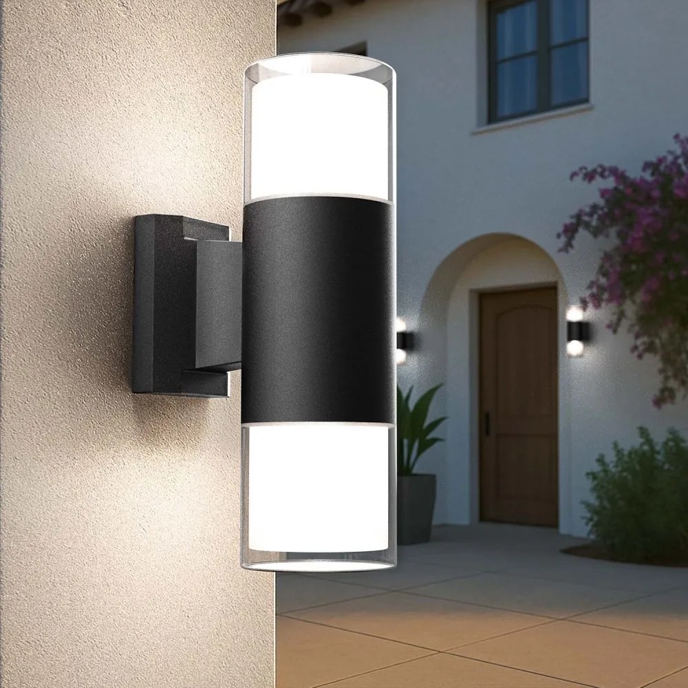 Applique Cilindrica Bidirezionale Nera, IP54 con 2 basi GU10 Base GU10
