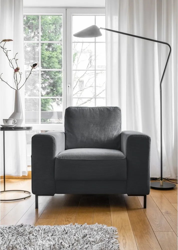 Poltrona in velluto a coste grigio scuro Lofty Lilly - Miuform