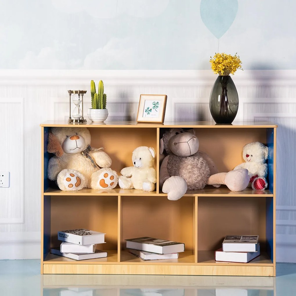 Costway Organizer di legno con 5 scompartimenti aperti, Scaffale spazioso per libri giocattoli soprammobili 120x40x76cm