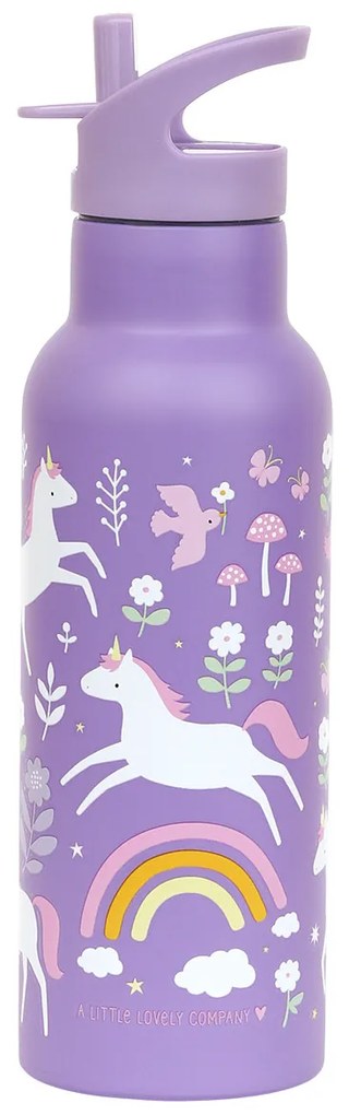 A Little Lovely Company - borraccia in acciaio inox, 500 ml - unicorni e arcobaleno