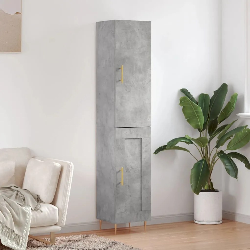 Credenza grigio cemento 34,5x34x180 cm in legno multistrato