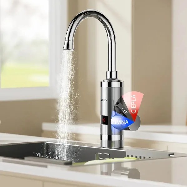 Scaldabagno istantaneo con LED display 3000W/230V IPX4 acciaio inossidabile