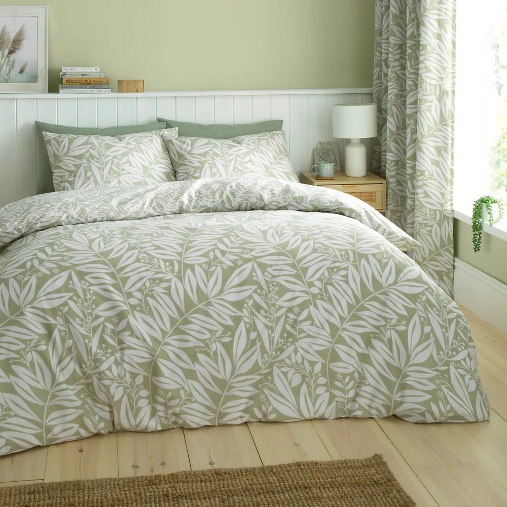 Biancheria da letto verde per letto singolo 135x200 cm Sorrel Leaves – Catherine Lansfield