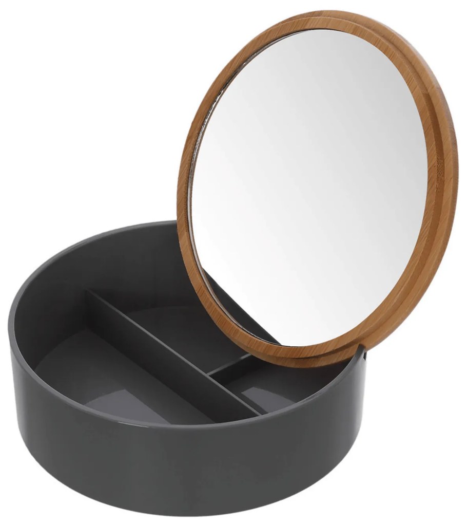 Organizer Porta Cosmetici Tondo Con Coperchio e Specchio Feridras "Smack" Grigio