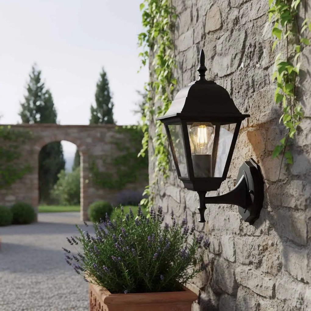 Applique Lanterna da Esterno E27 IP54 Nera - Serie ALFIERI 1A