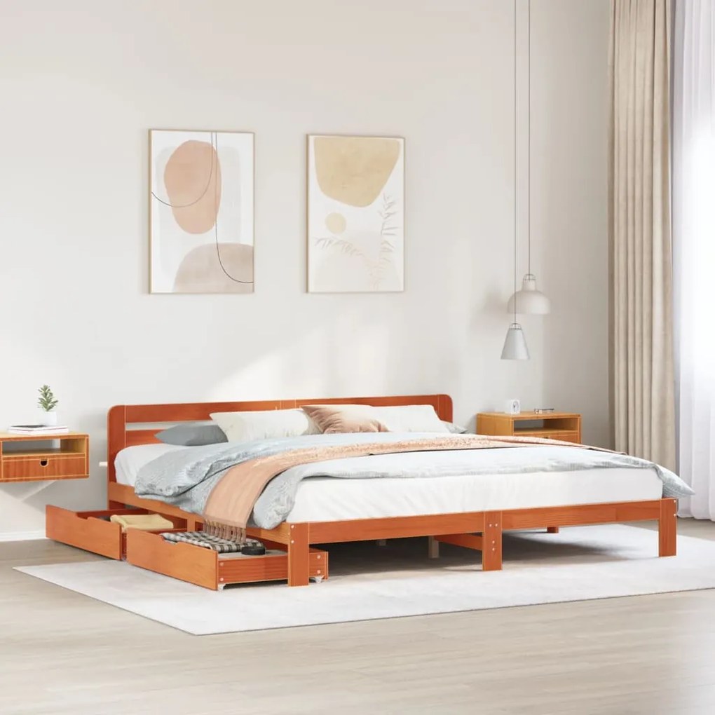 Giroletto Senza Materasso Marrone Cera 200x200 Cm Legno Di Pino /