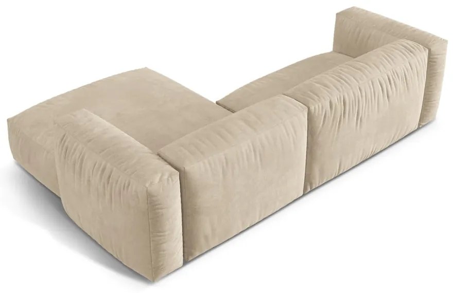 Divano angolare componibile beige (con penisola a destra/con chaise lounge) con rivestimento in velluto Martina – Micadoni