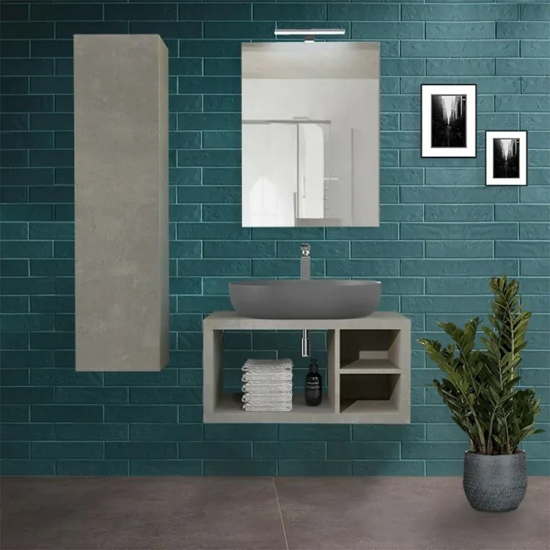 Inserto reversibile in grigio cemento per mobile bagno sospeso aperto Master