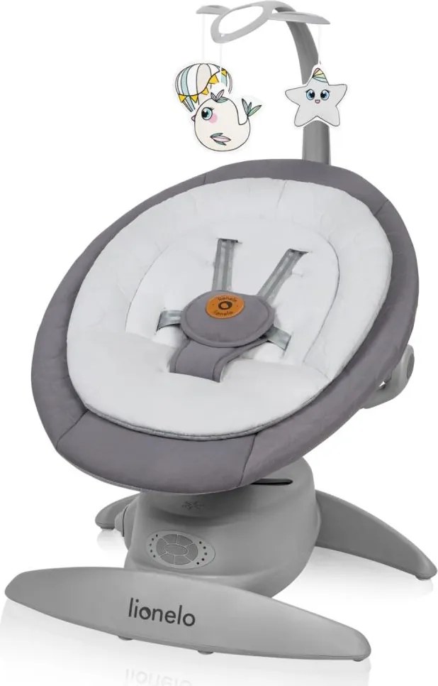Lionelo - Dondolo per bambini con melodia MELL Grigio Pietra 4xAA + telecomando