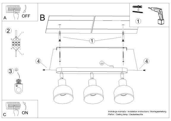 Sollux SL.1318 - Faretto ELBA 3xE27/15W/230V nero