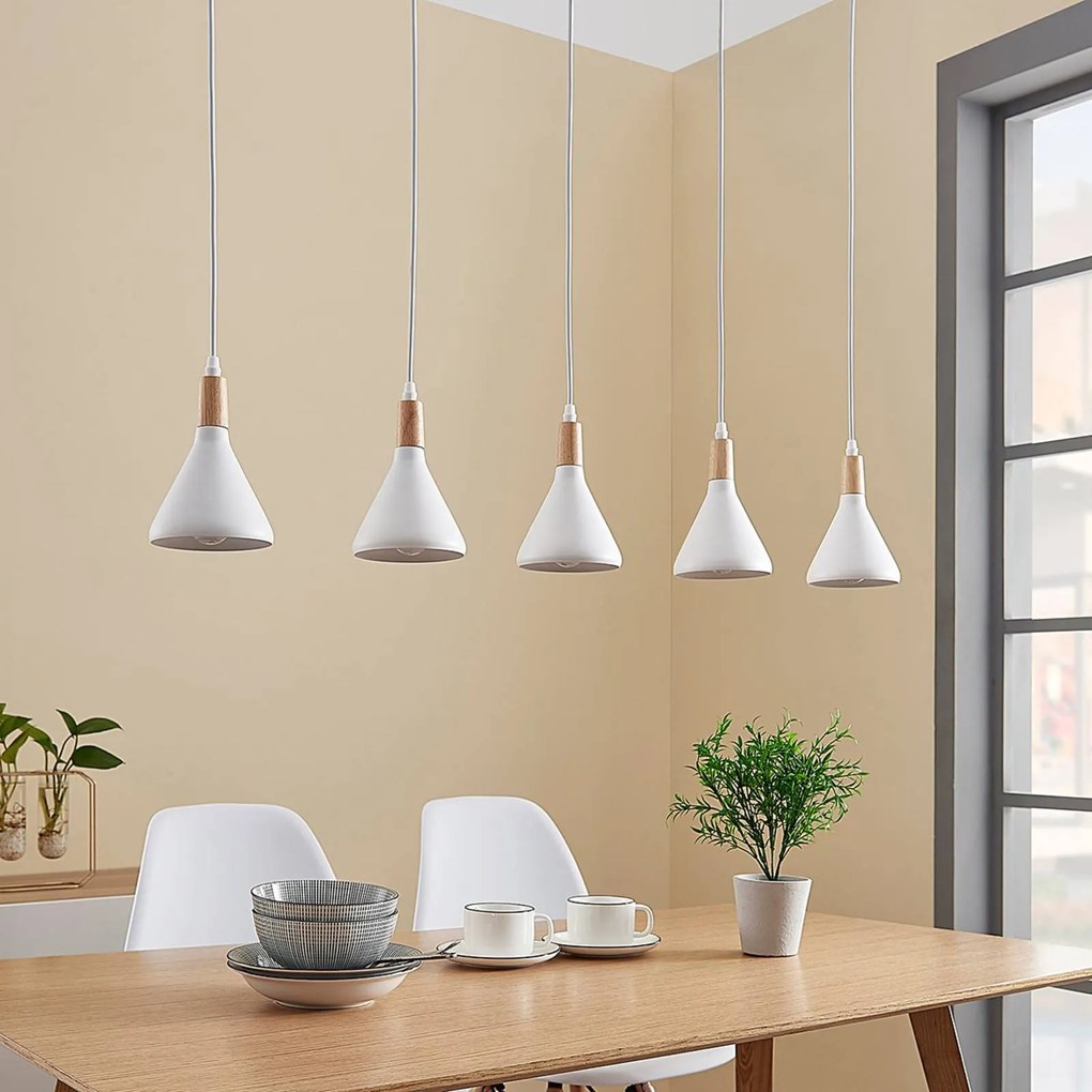 Lindby lampada a sospensione Arina, 100 cm, bianco, a 5 luci, E14