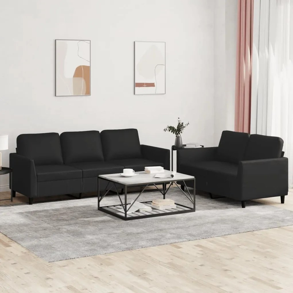 Set Di Divani 2 Pz Con Cuscini Nero İn Similpelle /