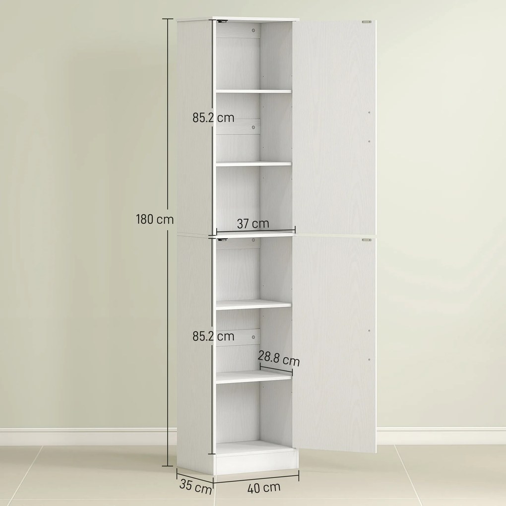 Mobile da Bagno a Colonna 40x35x180 cm con 2 Armadietti in Legno Bianco...