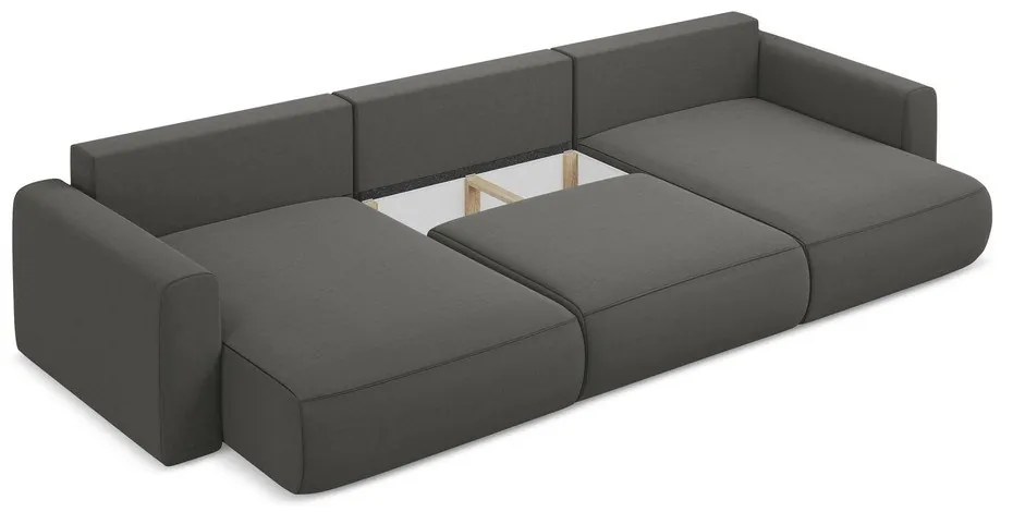 Divano angolare grigio scuro allungabile/con contenitore (a U) con rivestimento in velluto Kapua – Makamii