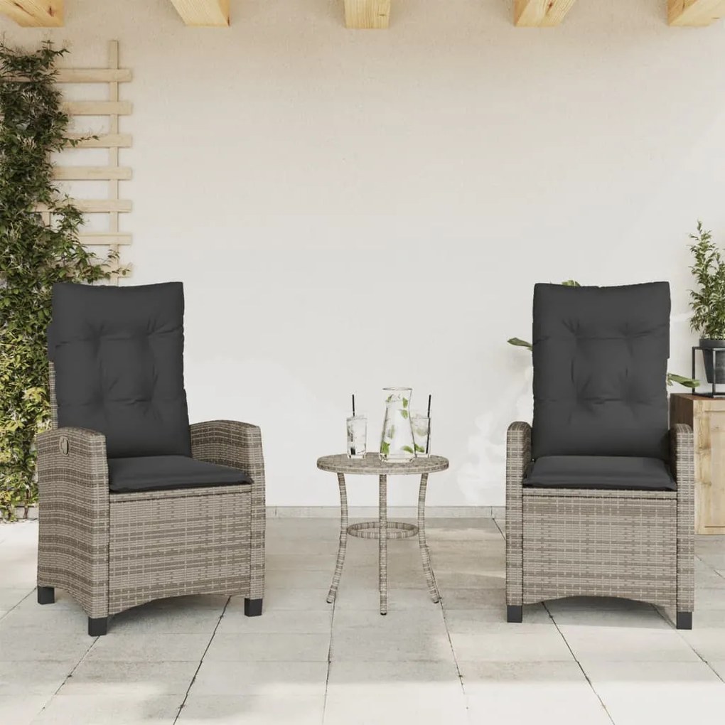 Sedie da giardino reclinabili 2 pz e cuscini grigio polyrattan