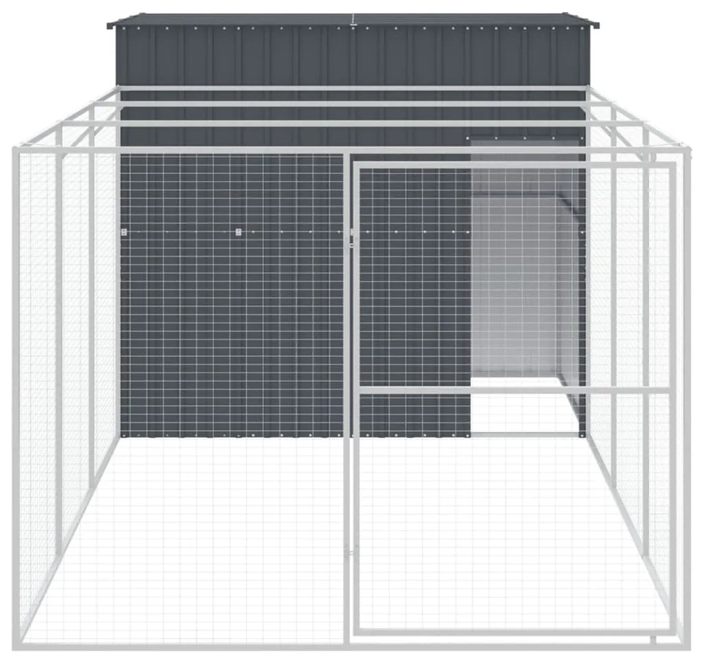 Casetta cani con corsa antracite 214x457x181 cm acciaio zincato