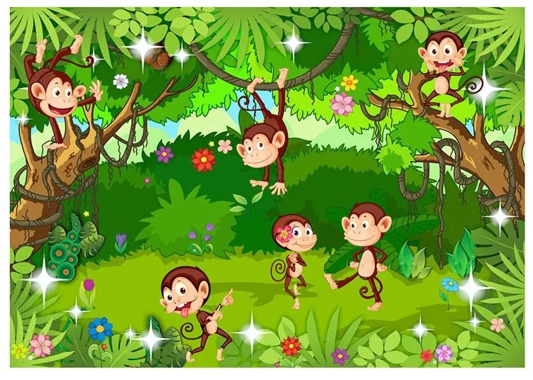 Fotomurale  Monkey Tricks  Colore Verde, Dimensioni e Misure 200x140