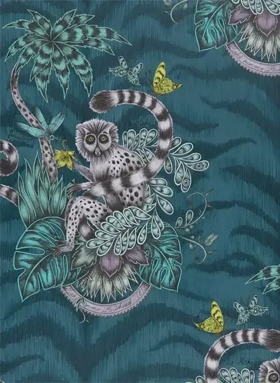 Affen Tapete Lemur von Clarke und Clarke - Navy