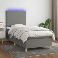 Letto a Molle Materasso e LED Grigio Scuro 100x200cm in Tessuto 3135254