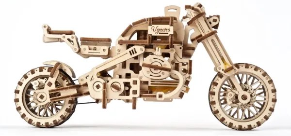 Ugears - 3D puzzle meccanico in legno Moto scrambler con carrello