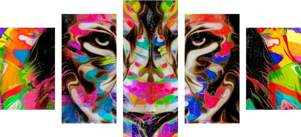 Quadri 5 pezzi – Testa di leone colorata