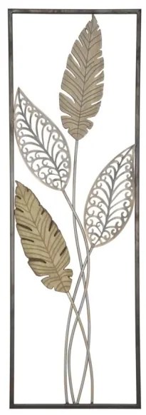 Pannello Decorativo In Ferro E Legno Foglie 30,5x1,9x91 Cm Oro E Argento Ver.A