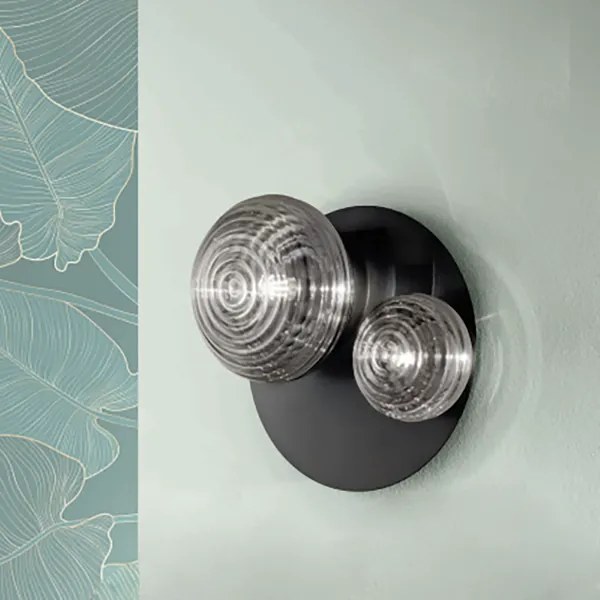 Plafoniera D52 cm TONDO con base in metallo Fumč e 2 diffusori in vetro