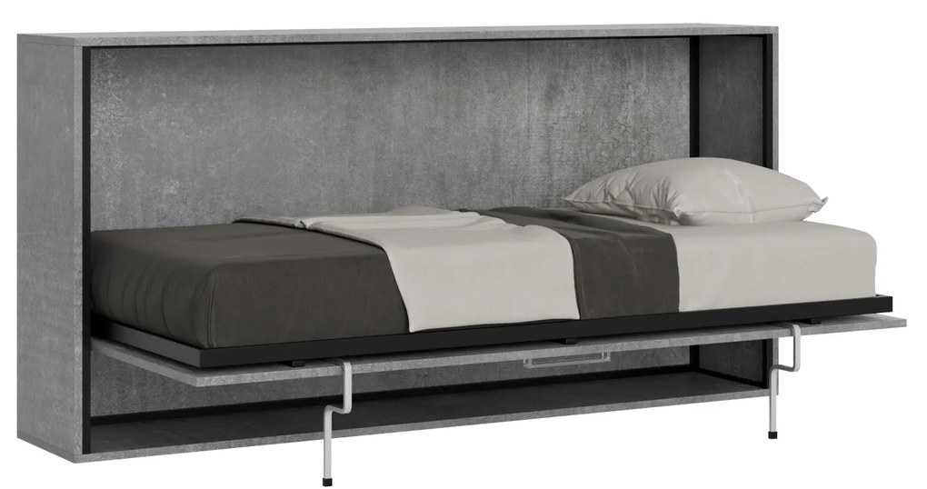 Letto a scomparsa singolo orizzontale Kando con materasso, Cemento / Incluso