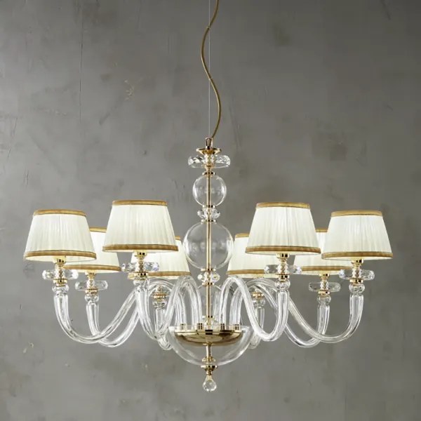Lampada a sospensione BACH con paralume in vetro trasparente 8 LUCI D84 cm ORO