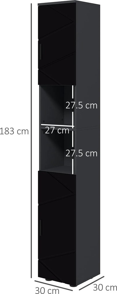 Mobile a Colonna per Bagno 30x30x183 cm in Truciolato Nero e Grigio...