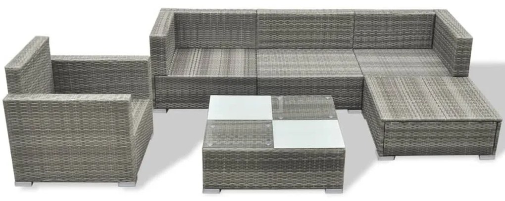 Set Divani da Giardino 6 pz con Cuscini in Polyrattan Grigio