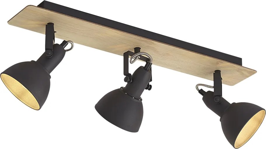 Faretto da soffitto nero con legno 3 luci ruotabile e inclinabile - Jakub