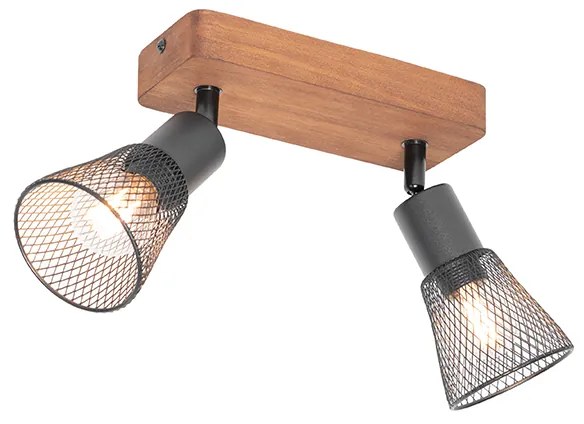 Faretto industriale nero con legno 2 luci - Kristina