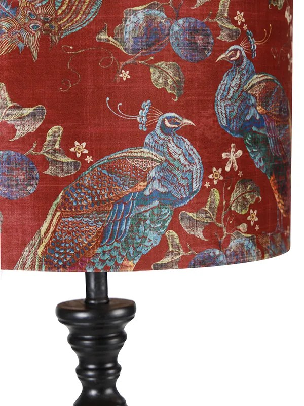 Lampada da terra nera con paralume pavone rosso 40 cm - Classico