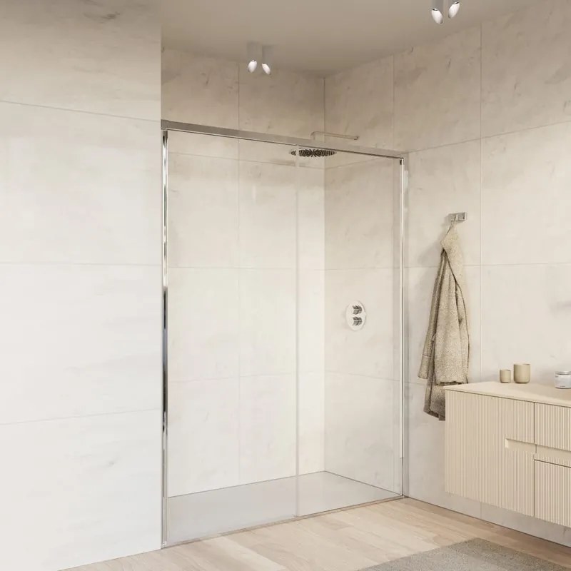 Porta doccia, L 127-130 cm x H 200 cm x SP 8 mm, profilo cromo