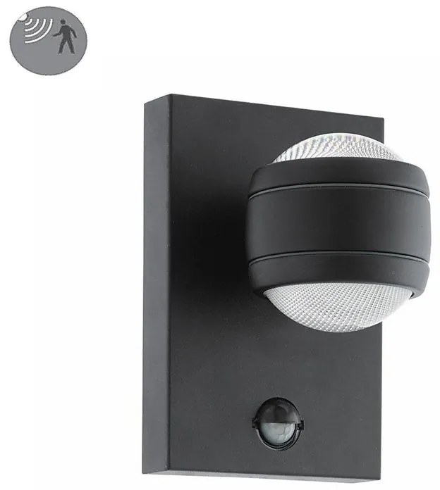 Applique LED bagno e garage design da esterno Sesimba nero IP44, con sensore di movimento luce bianco caldo 660 lumen, EGLO